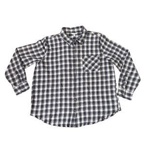 Lucky Brand Women's Medium Black White Plaid Flannel Button Down Cotton Shirt